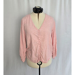 Cynthia Rowley Button Down Blouse Women's L Pink Peach Linen Blend